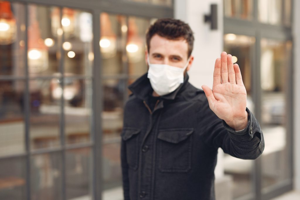Concerned Young Man In Medical Mask On Urban Street During 3983404