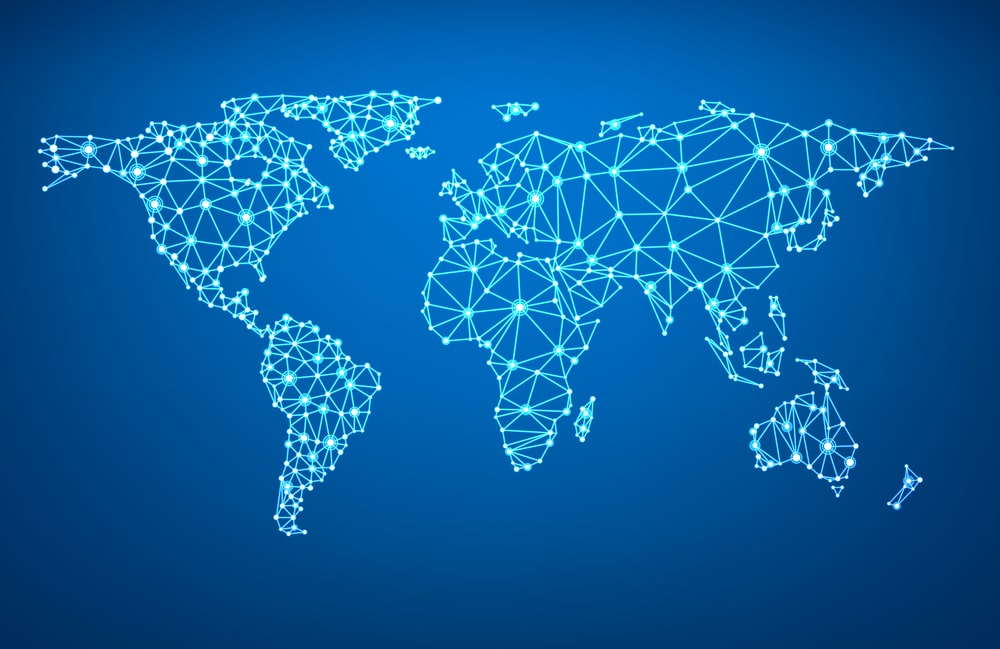 global network mesh. earth map.